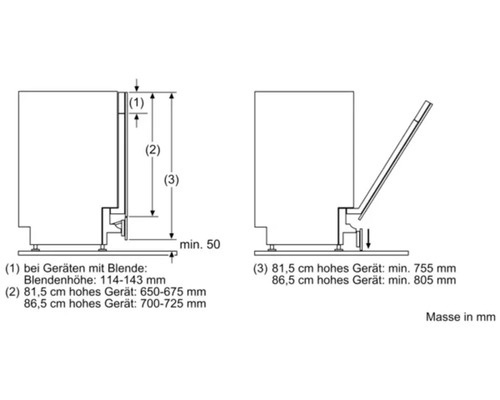 Schéma coté du lave-vaisselle avec indication de la hauteur
