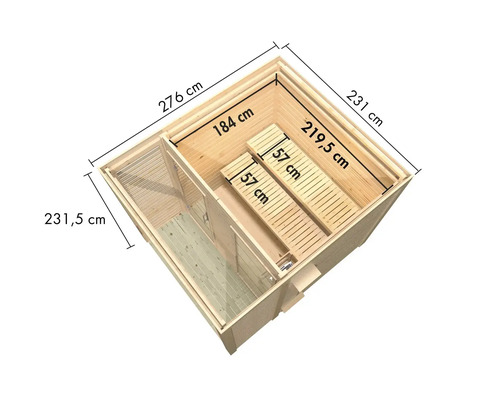 Vue de dessus d''un sauna avec dimensions