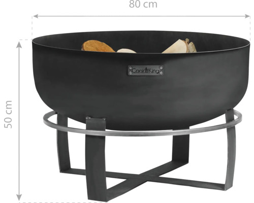 Feuerschale mit Holz und den Maßen 80 mal 50 Zentimeter