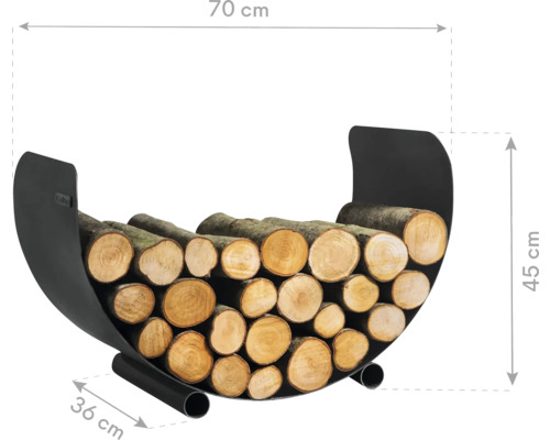 Étagère à bois de chauffage en métal, dimensions 70 x 45 x 36 cm