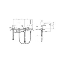 Schéma technique d''un robinet de baignoire avec dimensions.