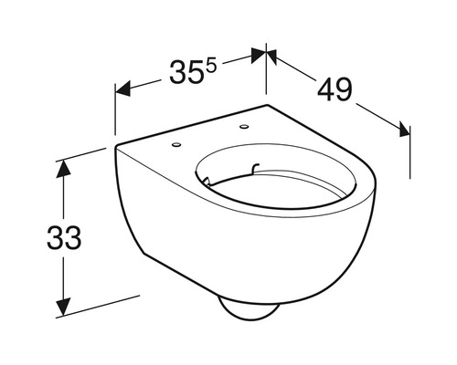Technische Zeichnung eines wandhängenden WCs mit Maßangaben
