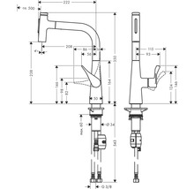 Schéma technique d''un robinet de cuisine avec dimensions