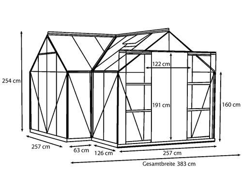 Dessin technique d''une serre avec indications de dimensions