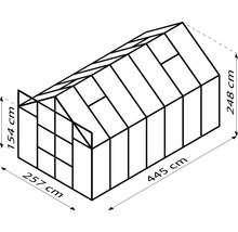 Illustration d''une serre mesurant 257 sur 445 sur 248 cm