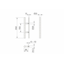Technische Zeichnung eines Türgriffs mit Maßangaben