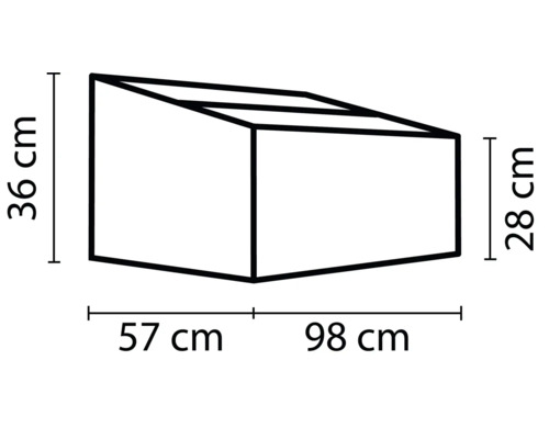 Image avec dimensions : 36 cm de haut, 57 cm et 98 cm de large, 28 cm de profondeur