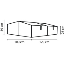 "Abbildung der Abmessungen eines Gewächshauses: 100 cm, 120 cm Länge