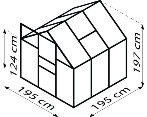Dimensions d''une serre : 195 cm de large, 197 cm de haut, 124 cm de hauteur latérale