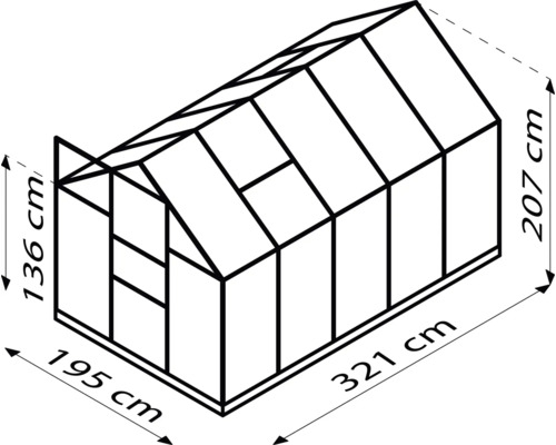 Schéma de la serre avec dimensions en centimètres