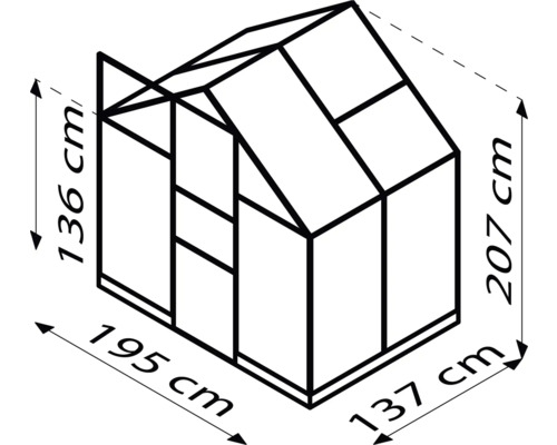 Dessin technique d''une serre avec indications de dimensions