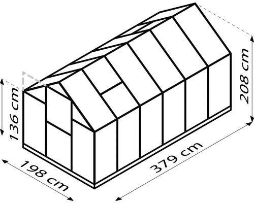 Image d''une serre mesurant 198 cm de large, 379 cm de long et 208 cm de haut