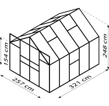 Illustration d''une serre mesurant 257 cm sur 321 cm au sol et 248 cm de haut