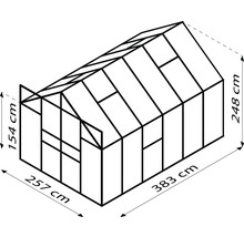 Illustration d''une serre mesurant 257 cm de large, 383 cm de long et 248 cm de haut