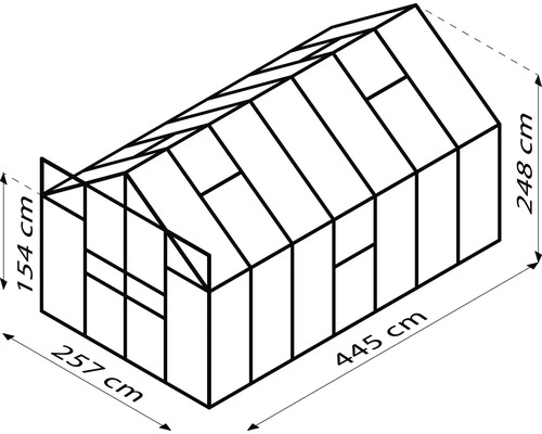 Image d''une serre mesurant 257 x 445 x 248 centimètres