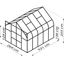 Image d''une serre mesurant 264 cm x 321 cm et d''une hauteur de 255 cm.