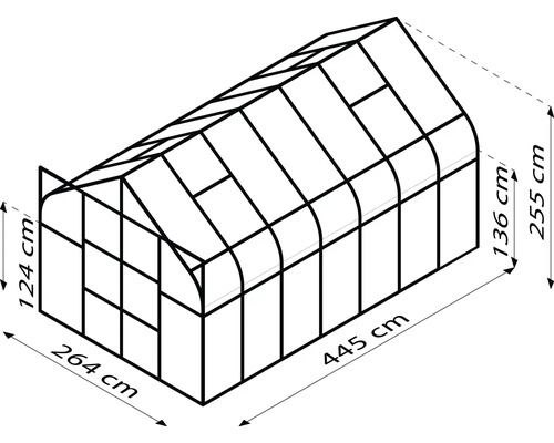 Image d''une serre mesurant 264 x 445 x 255 centimètres