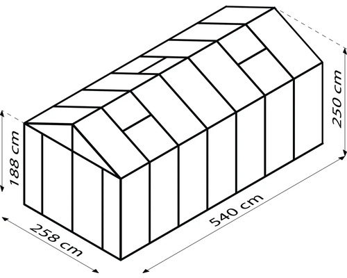 Schéma de la serre avec indications de dimensions