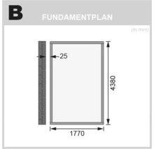Fundamentplan mit Maßangaben 4380 x 1770 Millimeter