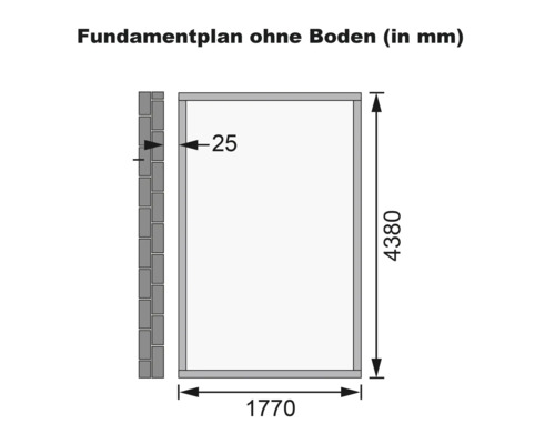 Fundamentplan mit Maßangaben in Millimeter