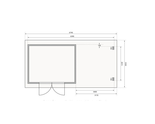 Grundriss eines Gartenhauses mit Maßangaben