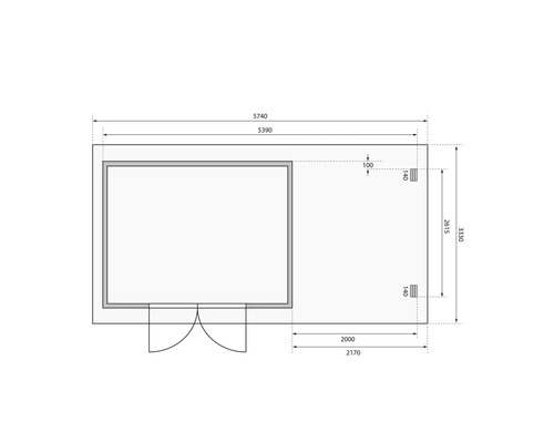 Grundriss eines Gartenhauses mit Massangaben