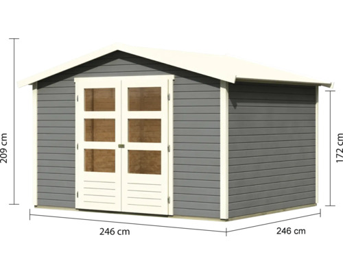 Gartenhaus aus Holz mit Doppeltür und Massangaben