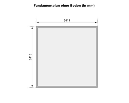 Fundamentplan ohne Boden mit den Maßen 2415 mal 2415 Millimeter