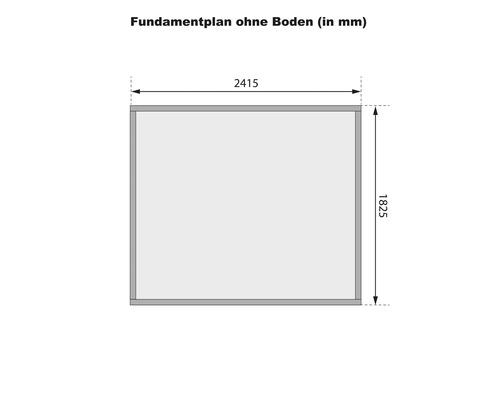 Fundamentplan ohne Boden mit Maßangaben in Millimeter
