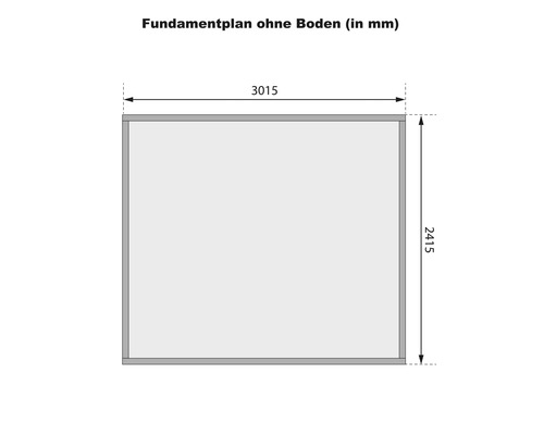 Fundamentplan ohne Boden mit Maßangaben in Millimeter